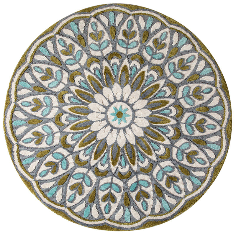 Green-Blue Bedroom Rug Moroccan Floral Printed Indoor Rug Super Fiber Non-Slip Pet Friendly Area Carpet