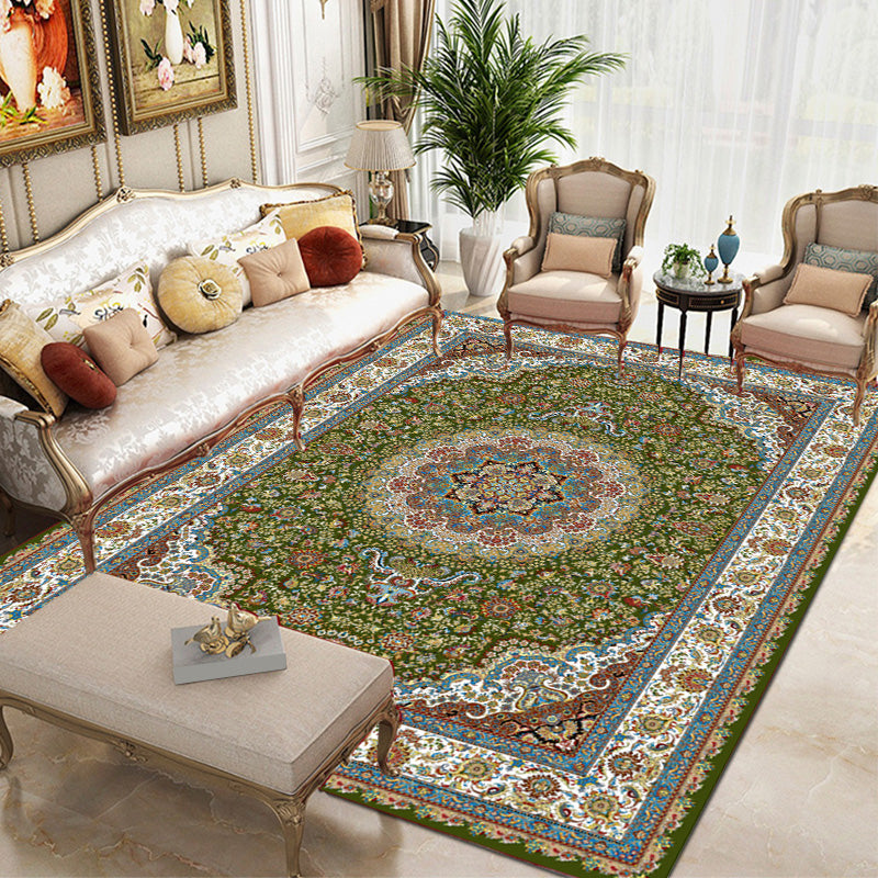 Multi Color Oriental Rug Cotton Blend Floral Printed Area Carpet Non-Slip Backing Pet Friendly Indoor Rug for Living Room
