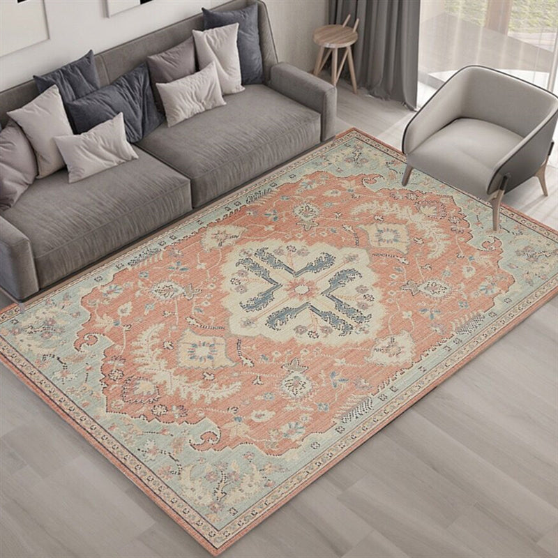 Multi Color Living Room Rug Persian Geometric Printed Indoor Rug Cotton Blend Anti-Slip Easy Care Area Carpet