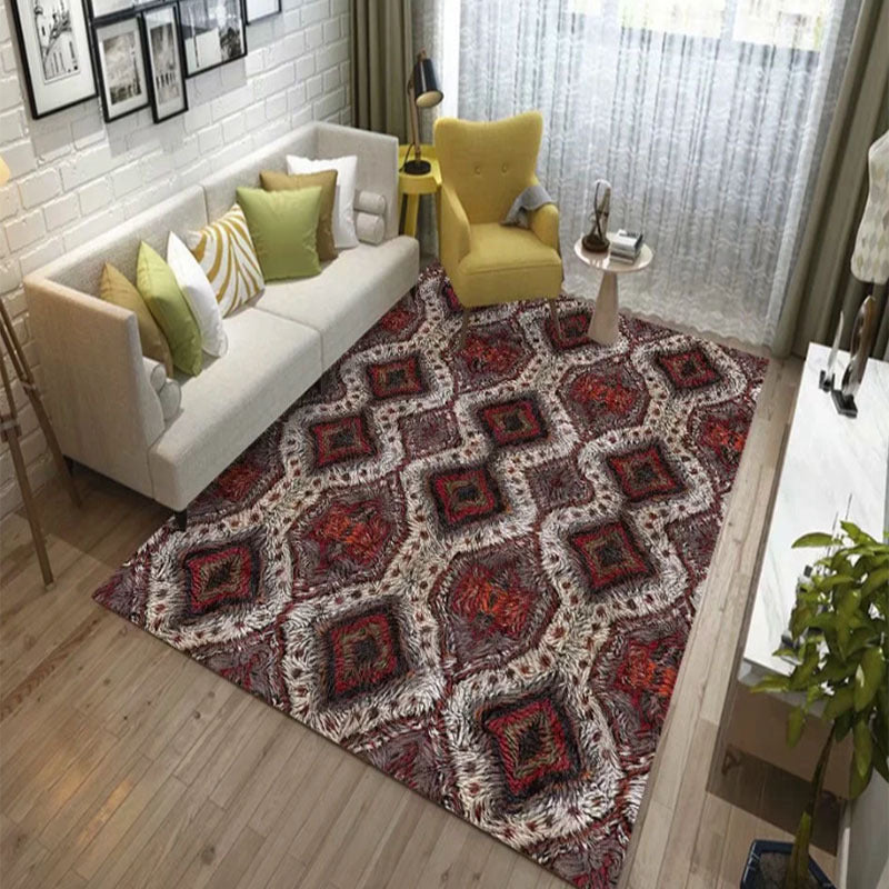 Tapis marocain multicolore en polyester, zone d'impression géométrique, facile d'entretien, lavable, respectueux des animaux de compagnie, pour salon