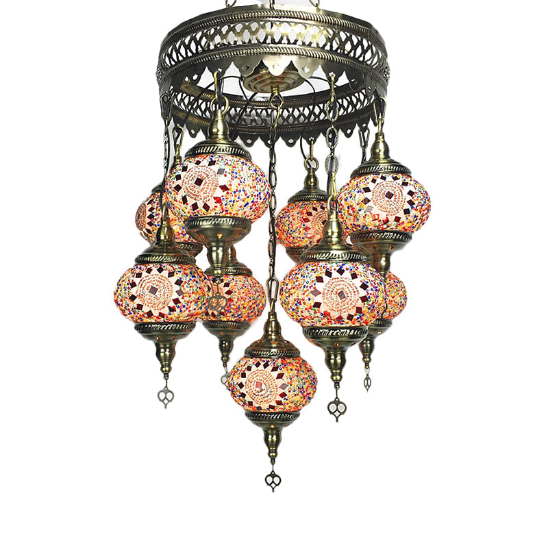 Vintage Lantern Chandelier Lamp White/Gold/Coffee Glass 9 Heads Pendant Lighting Fixture
