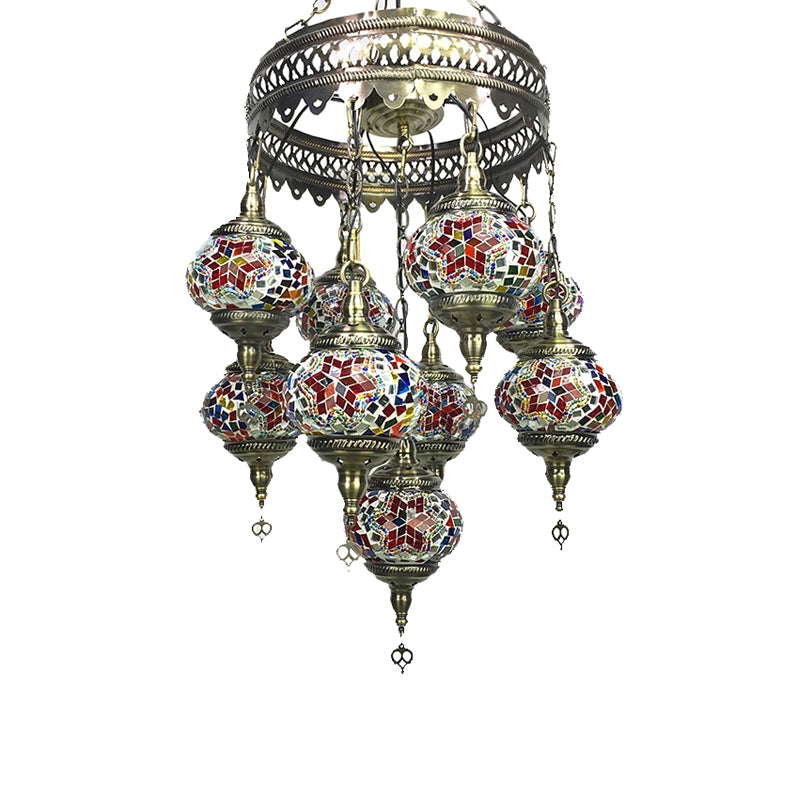 Kugel Kronleuchter leichter Retro Rot/Rosa/Orange/Wassermelone Rotglas 9 Köpfe Hängende Lampe für das Restaurant