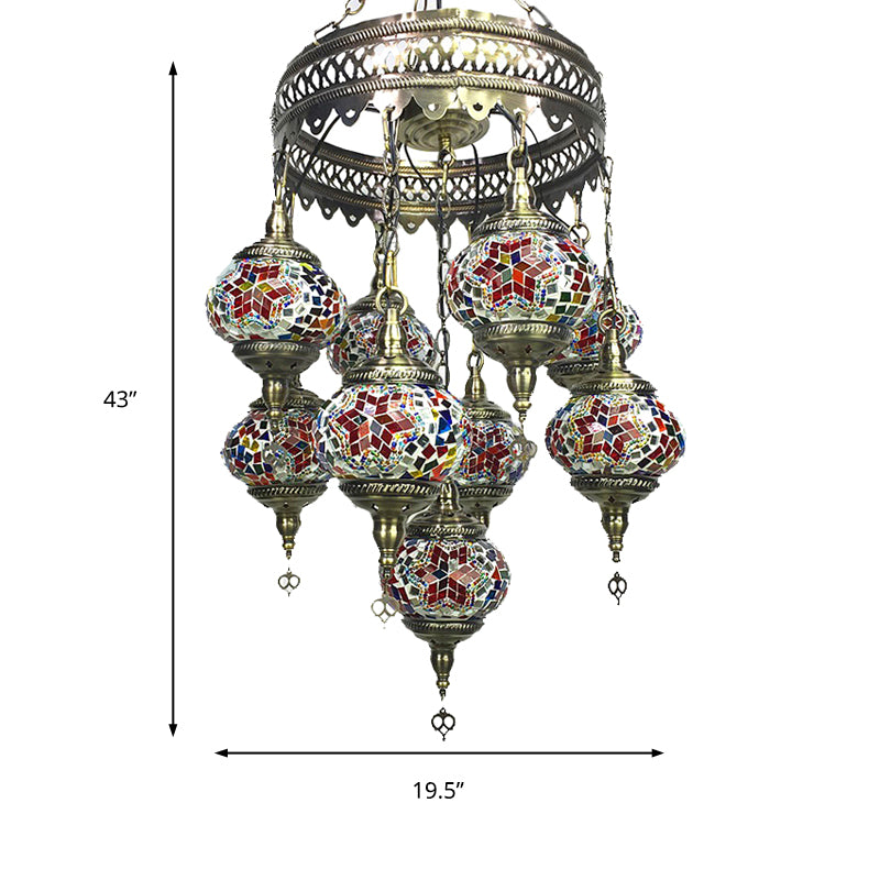 Kugel Kronleuchter leichter Retro Rot/Rosa/Orange/Wassermelone Rotglas 9 Köpfe Hängende Lampe für das Restaurant