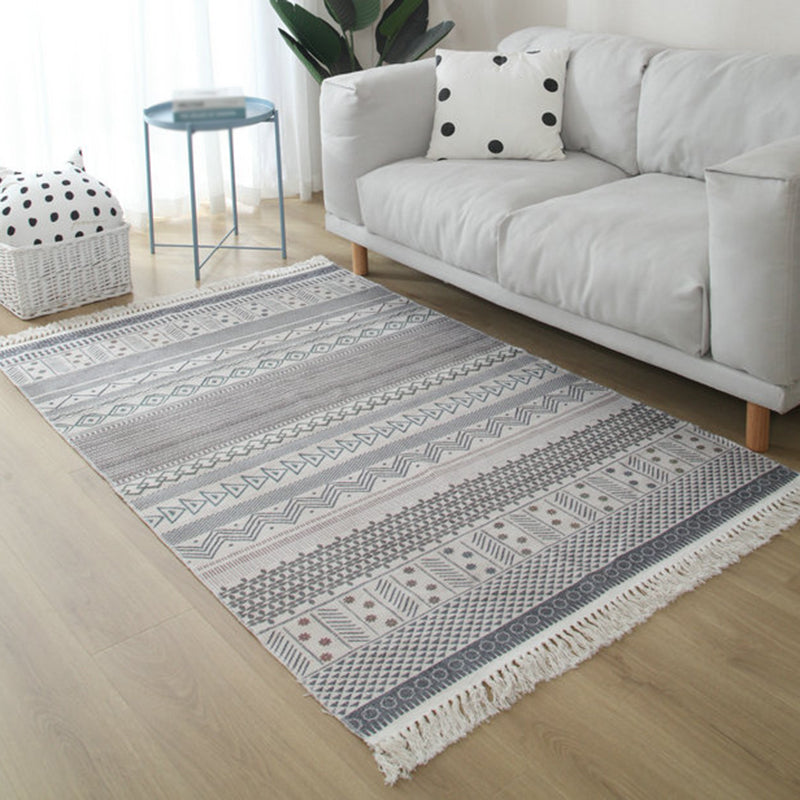 Simple Living Room Rug Multi-Color Geometric Printed Area Carpet Cotton Pet Friendly Easy Care Indoor Rug