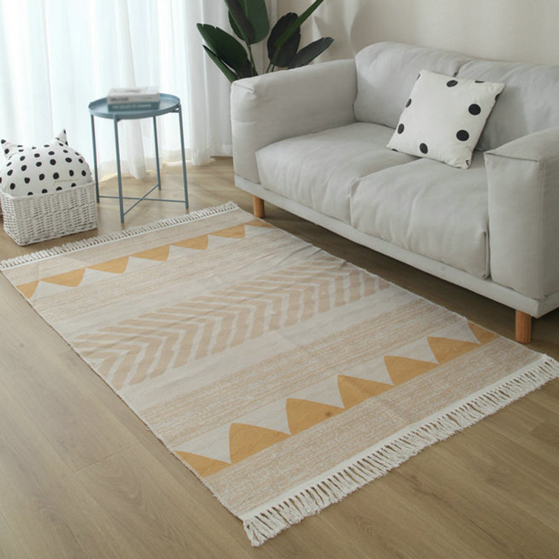 Simple Living Room Rug Multi-Color Geometric Printed Area Carpet Cotton Pet Friendly Easy Care Indoor Rug