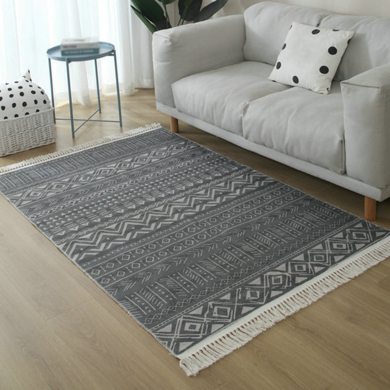 Simple Living Room Rug Multi-Color Geometric Printed Area Carpet Cotton Pet Friendly Easy Care Indoor Rug