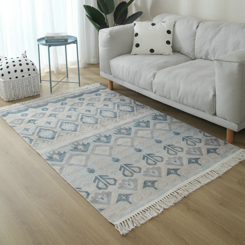 Simple Living Room Rug Multi-Color Geometric Printed Area Carpet Cotton Pet Friendly Easy Care Indoor Rug