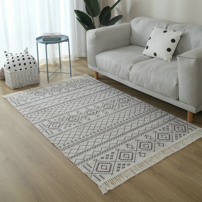 Simple Living Room Rug Multi-Color Geometric Printed Area Carpet Cotton Pet Friendly Easy Care Indoor Rug