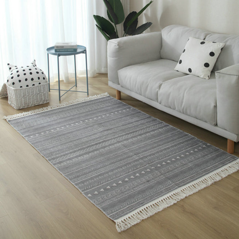 Simple Living Room Rug Multi-Color Geometric Printed Area Carpet Cotton Pet Friendly Easy Care Indoor Rug