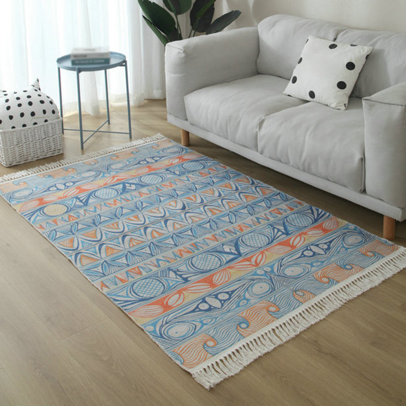 Simple Living Room Rug Multi-Color Geometric Printed Area Carpet Cotton Pet Friendly Easy Care Indoor Rug