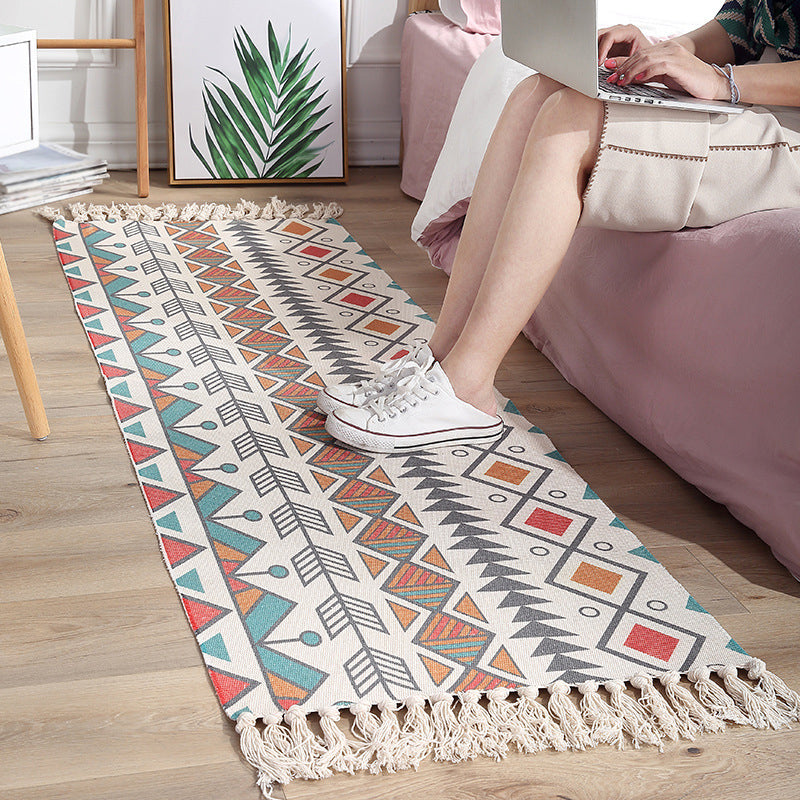 Multi-Color Southwestern Rug Cotton Geometric Printed Area Carpet Easy Care Pet Friendly Indoor Rug for Bedroom