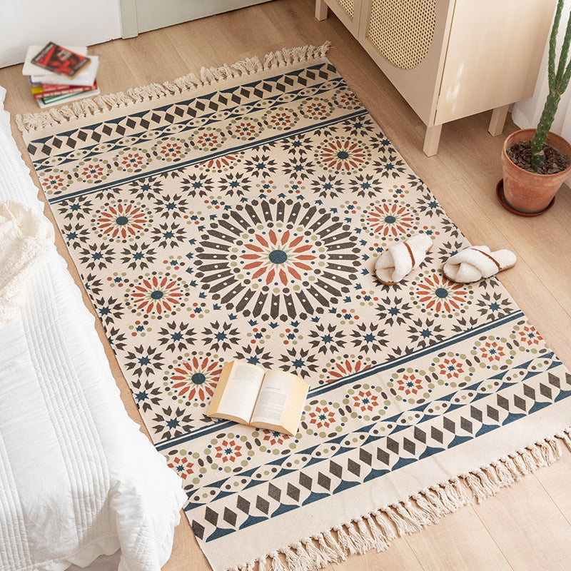 Multi-Color Bedroom Rug Western Geometric Printed Area Carpet Cotton Easy Care Pet Friendly Indoor Rug