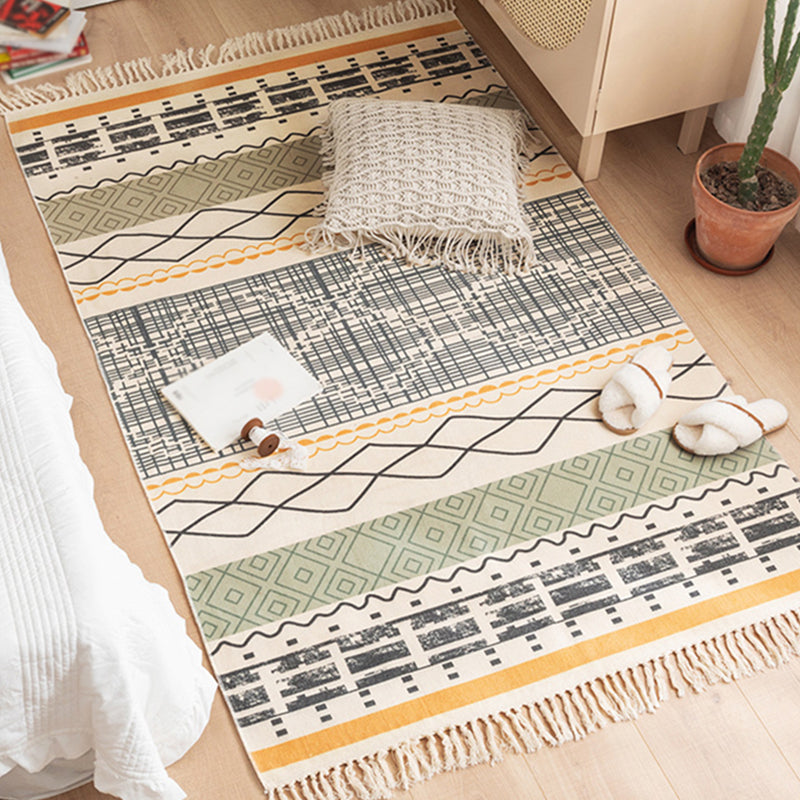 Multi-Color Bedroom Rug Western Geometric Printed Area Carpet Cotton Easy Care Pet Friendly Indoor Rug