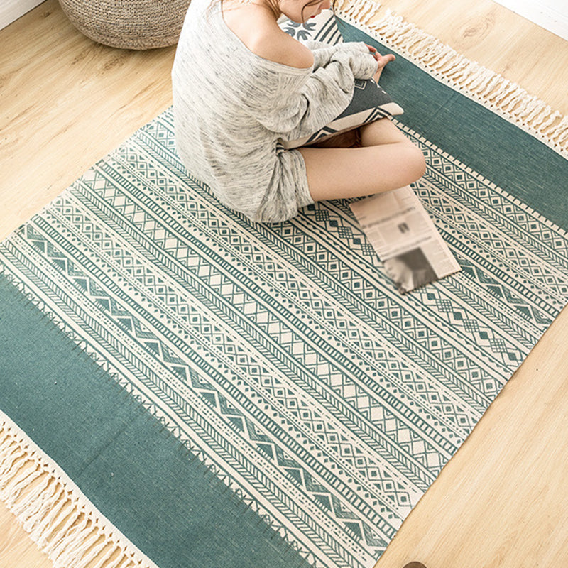 Multi-Color Bedroom Rug Western Geometric Printed Area Carpet Cotton Easy Care Pet Friendly Indoor Rug