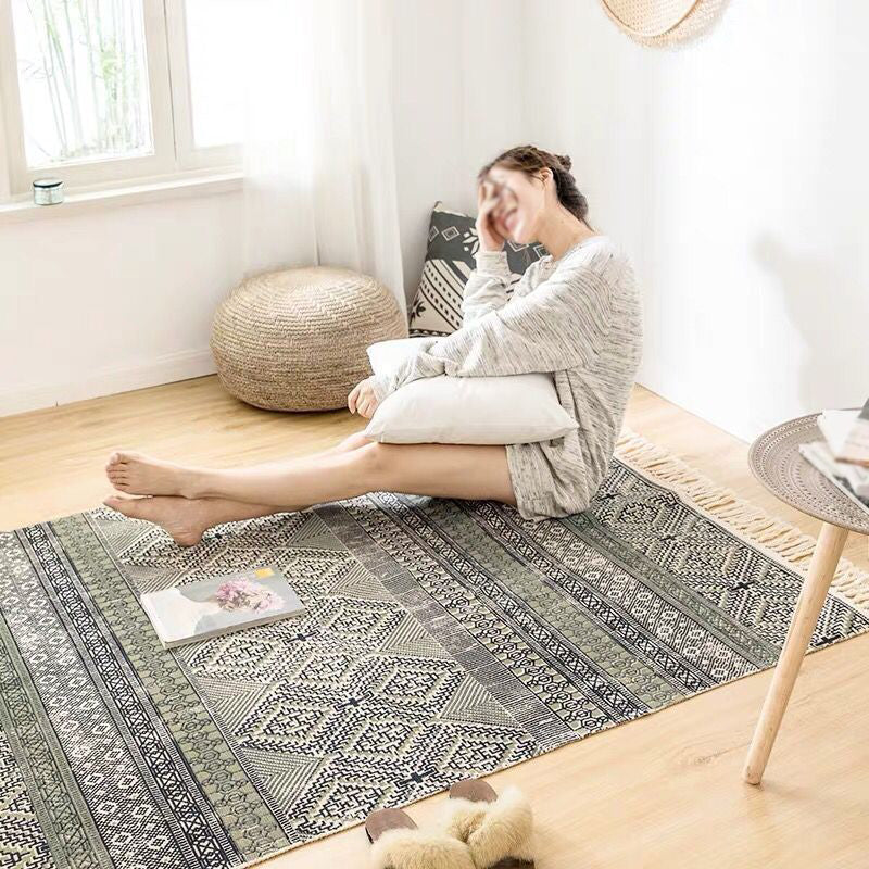 Multi-Color Bedroom Rug Western Geometric Printed Area Carpet Cotton Easy Care Pet Friendly Indoor Rug