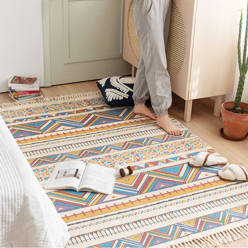 Multi-Color Bedroom Rug Western Geometric Printed Area Carpet Cotton Easy Care Pet Friendly Indoor Rug