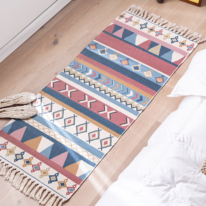 Modern Plant Printed Rug Multi-Colored Jute Area Carpet Easy Care Pet Friendly Stain-Resistant Indoor Rug with Tassel for Bedroom