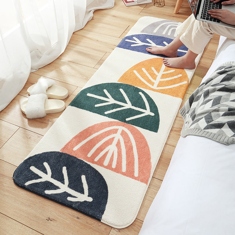 Multi-Colored Plant Printed Rug Lamb Wool Nordic Area Carpet Non-Slip Backing Pet Friendly Indoor Rug for Bedroom