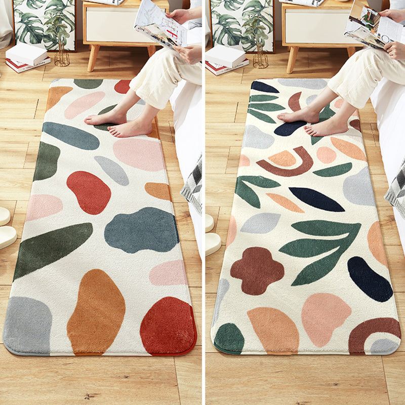 Multi-Colored Plant Printed Rug Lamb Wool Nordic Area Carpet Non-Slip Backing Pet Friendly Indoor Rug for Bedroom