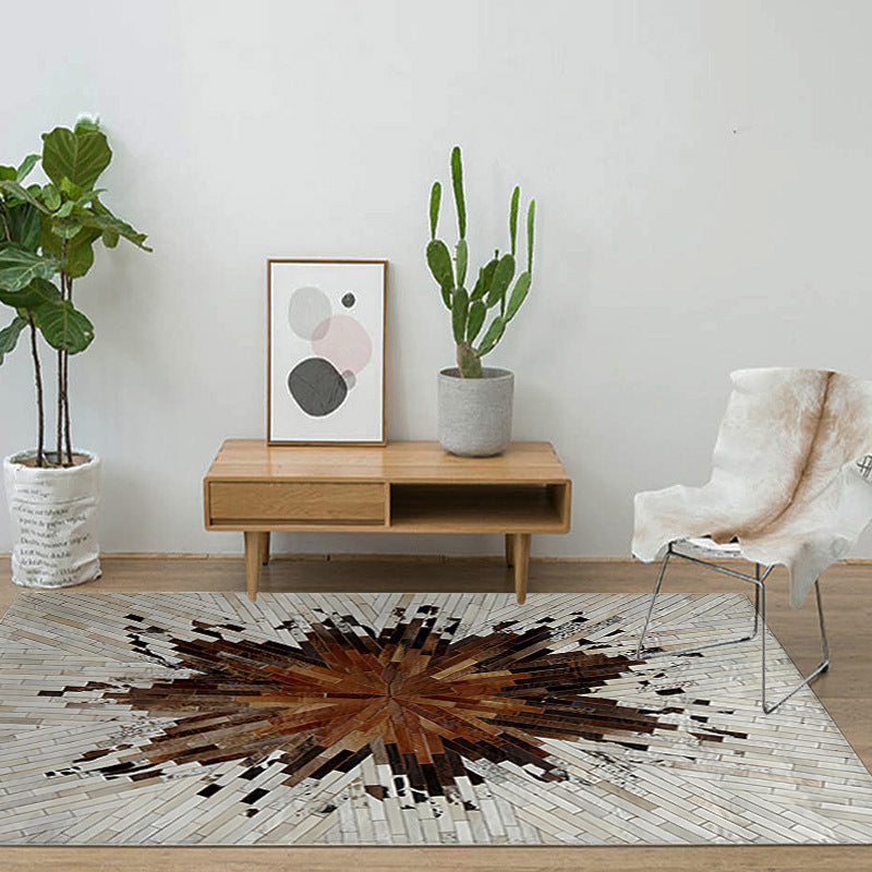 Unique Geometric Printed Rug Multi Color Cowhide Indoor Rug Pet Friendly Stain-Resistant Easy Care Carpet for Living Room