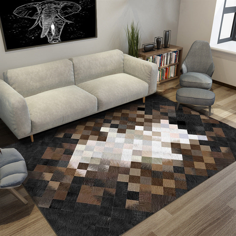 Unique Geometric Printed Rug Multi Color Cowhide Indoor Rug Pet Friendly Stain-Resistant Easy Care Carpet for Living Room