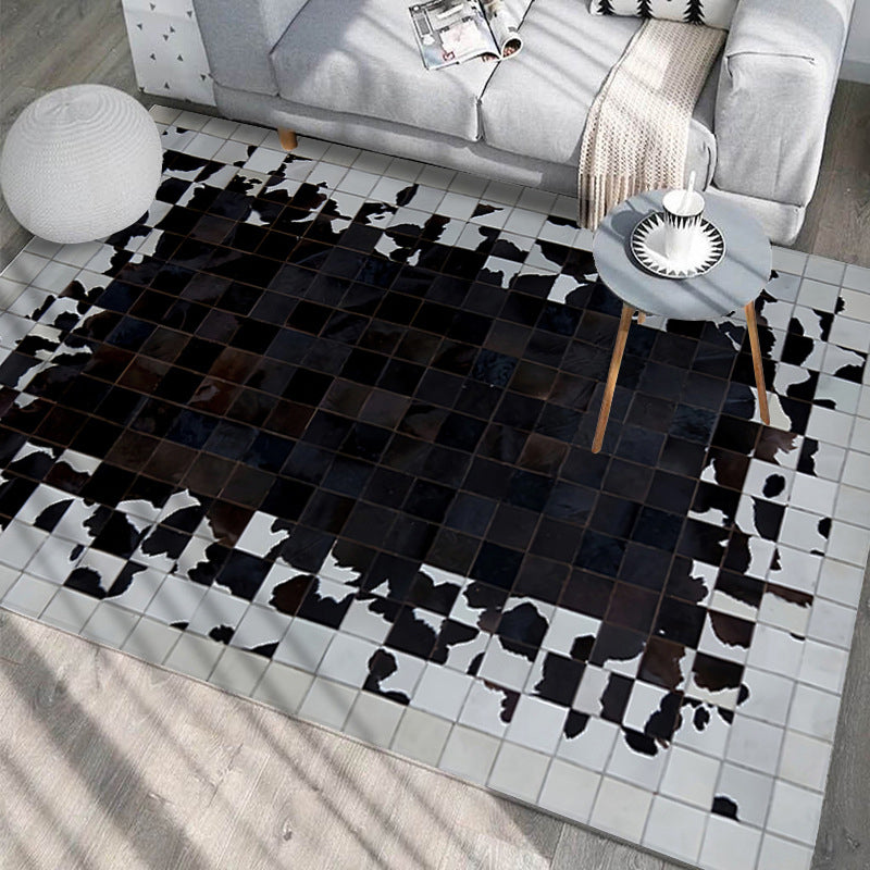 Unique Geometric Printed Rug Multi Color Cowhide Indoor Rug Pet Friendly Stain-Resistant Easy Care Carpet for Living Room