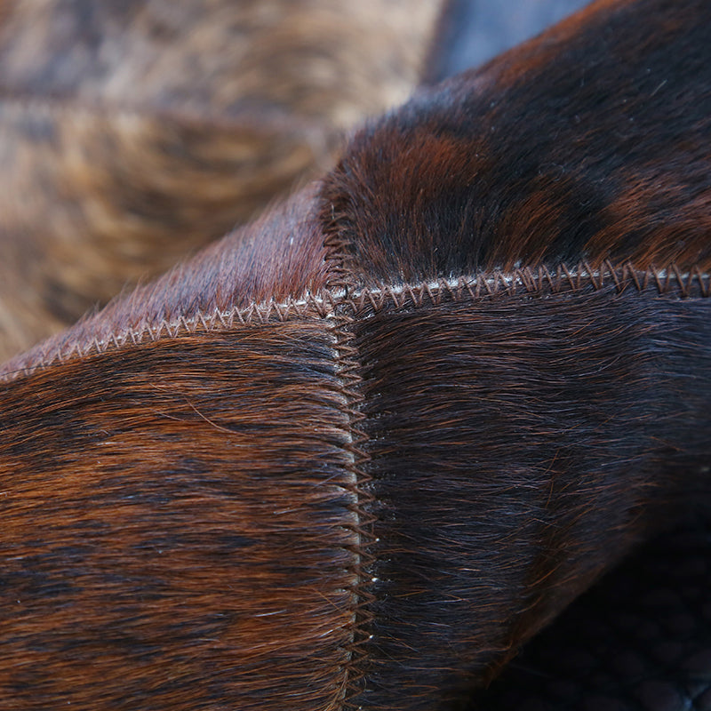 Brown Plaid Patterned Rug Cowhide Scandinavian Area Carpet Non-Slip Backing Pet Friendly Indoor Rug for Decor