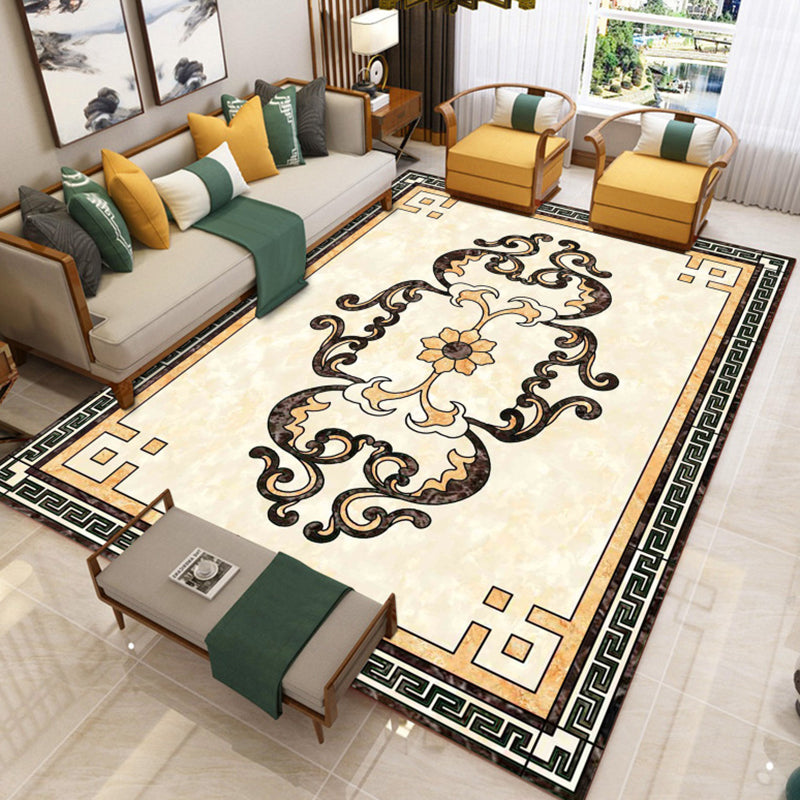 Trendy Living Room Rug Multicolor Flower Printed Area Carpet Synthetics Non-Slip Backing Stain-Resistant Indoor Rug