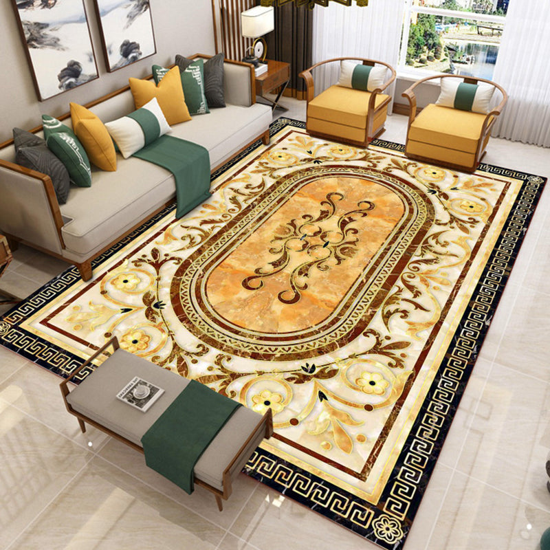 Trendy Living Room Rug Multicolor Flower Printed Area Carpet Synthetics Non-Slip Backing Stain-Resistant Indoor Rug
