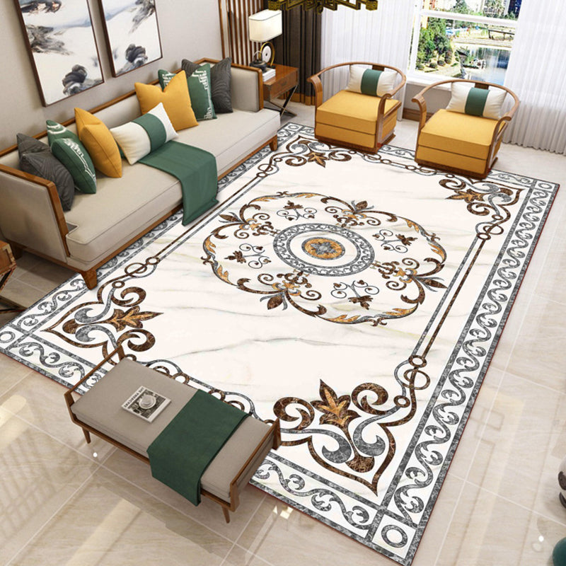 Trendy Living Room Rug Multicolor Flower Printed Area Carpet Synthetics Non-Slip Backing Stain-Resistant Indoor Rug