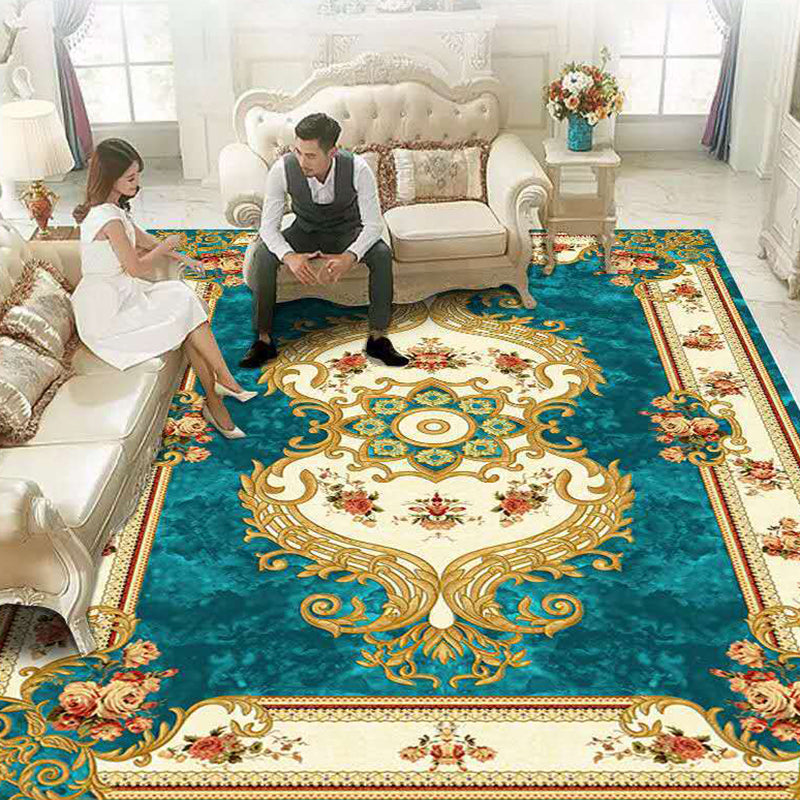Multicolored Flower Printed Rug Polypropylene Nordic Indoor Rug Anti-Slip Backing Stain-Resistant Area Carpet for Parlor
