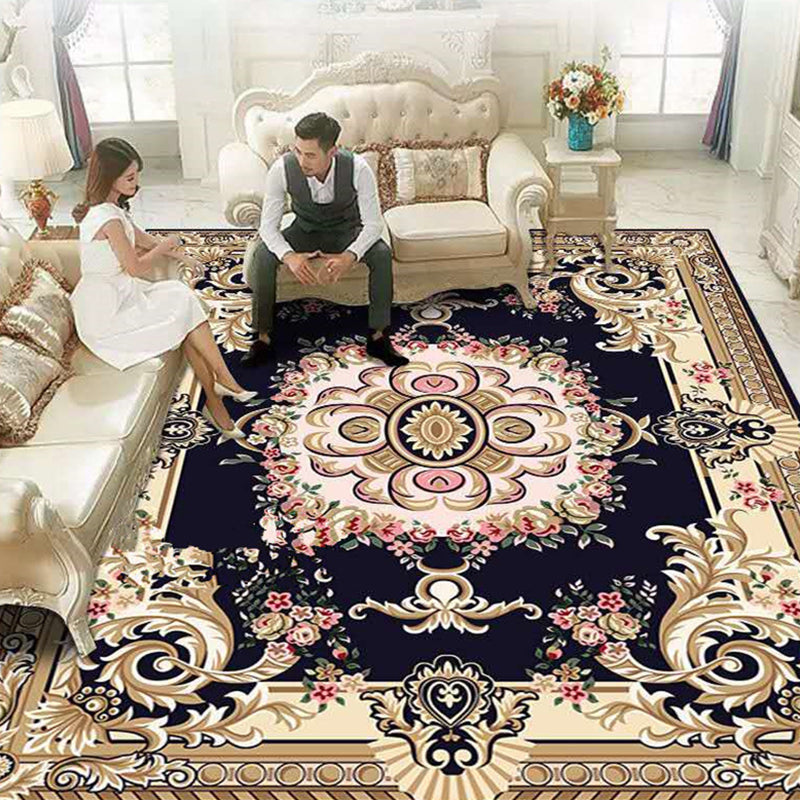 Multicolored Flower Printed Rug Polypropylene Nordic Indoor Rug Anti-Slip Backing Stain-Resistant Area Carpet for Parlor