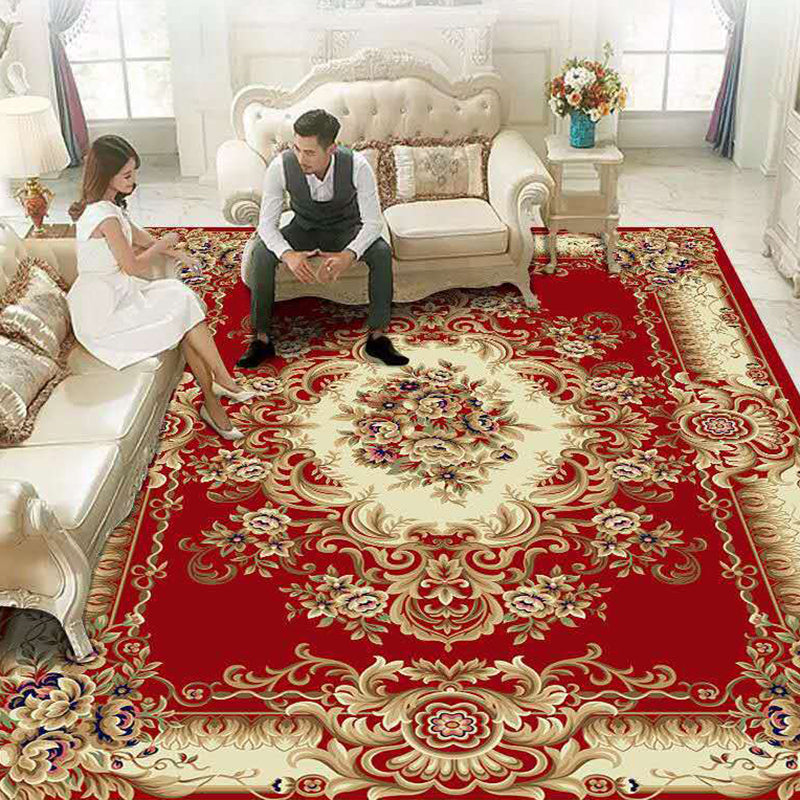Multicolored Flower Printed Rug Polypropylene Nordic Indoor Rug Anti-Slip Backing Stain-Resistant Area Carpet for Parlor