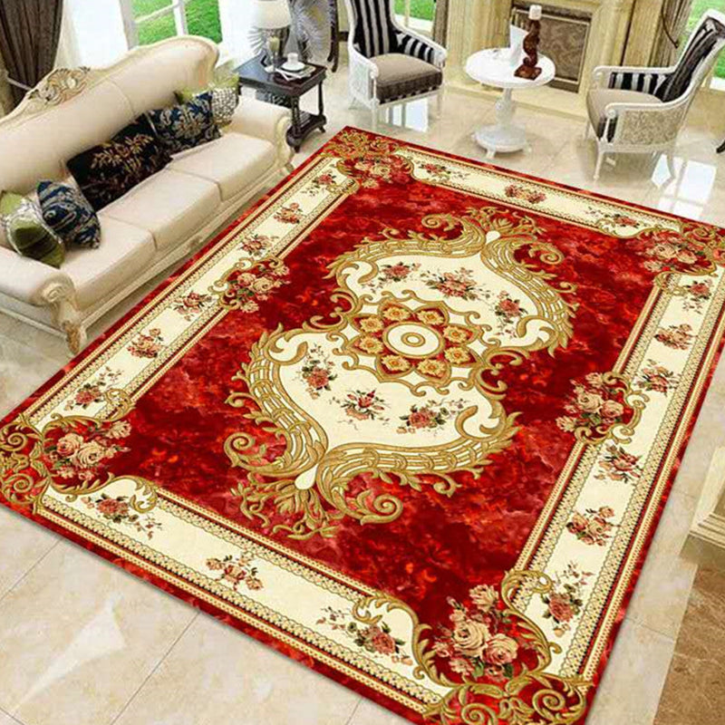 Multicolored Flower Printed Rug Polypropylene Nordic Indoor Rug Anti-Slip Backing Stain-Resistant Area Carpet for Parlor