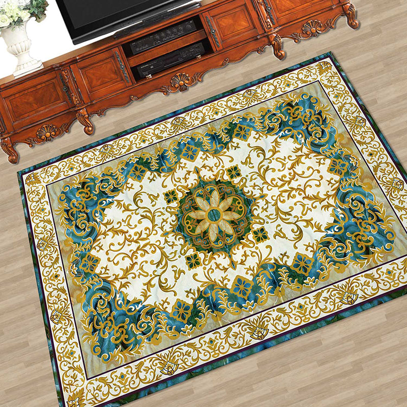 Novelty Floral Printed Rug Multi Color Polyster Area Carpet Anti-Slip Pet Friendly Washable Indoor Rug for Living Room