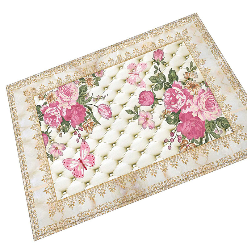 Novelty Floral Printed Rug Multi Color Polyster Area Carpet Anti-Slip Pet Friendly Washable Indoor Rug for Living Room