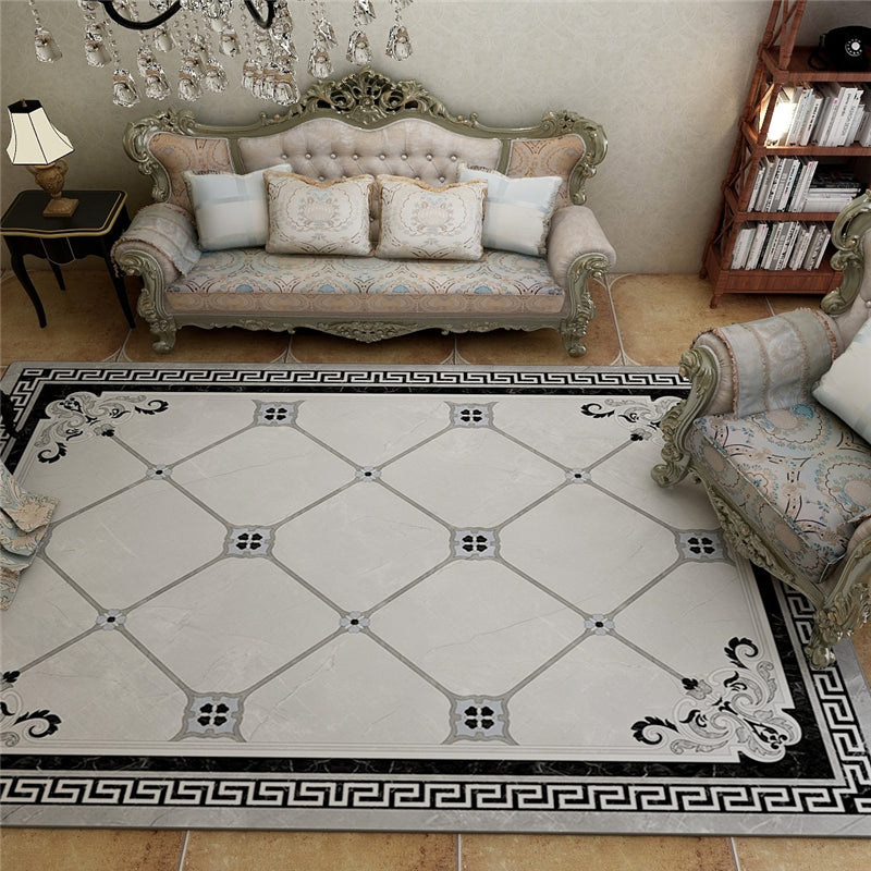 Scandinavian Living Room Rug Multicolored Plaid Printed Area Carpet Polyster Non-Slip Pet Friendly Area Rug