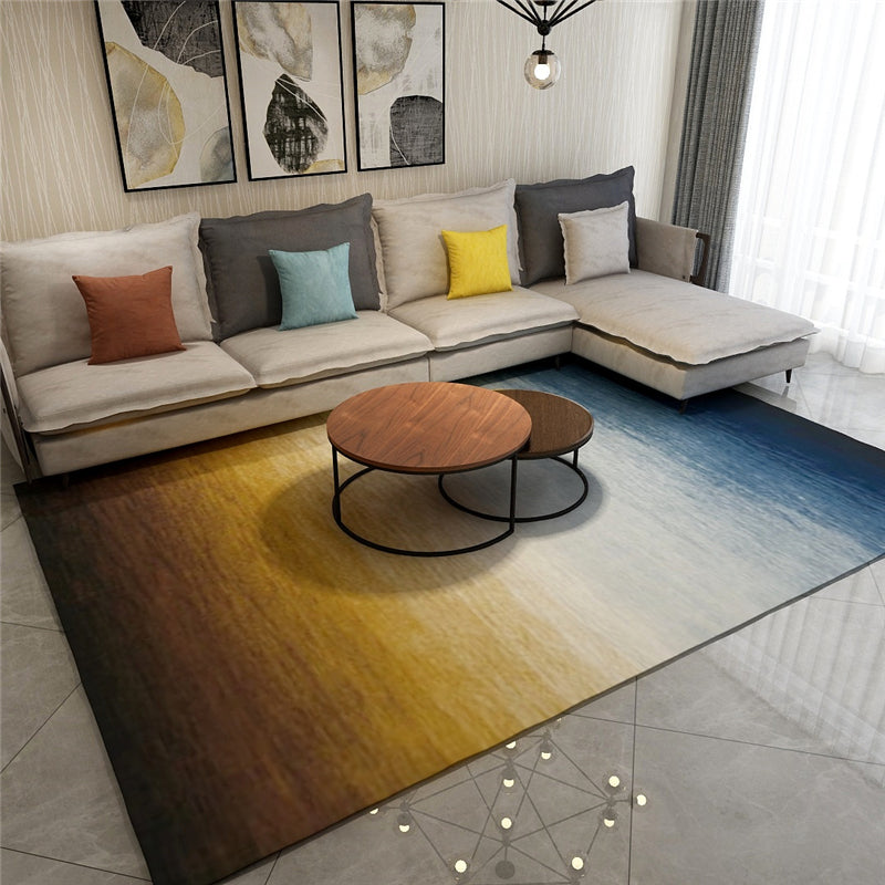 Scandinavian Living Room Rug Multicolored Plaid Printed Area Carpet Polyster Non-Slip Pet Friendly Area Rug