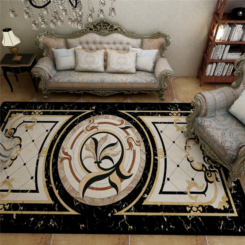 Scandinavian Living Room Rug Multicolored Plaid Printed Area Carpet Polyster Non-Slip Pet Friendly Area Rug