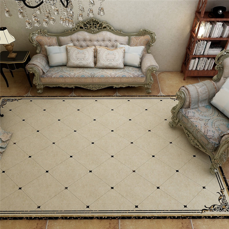 Scandinavian Living Room Rug Multicolored Plaid Printed Area Carpet Polyster Non-Slip Pet Friendly Area Rug