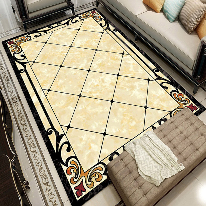 Contemporary Living Room Rug Multicolored Plaid Pattern Indoor Rug Polyster Anti-Slip Backing Stain-Resistant Area Carpet