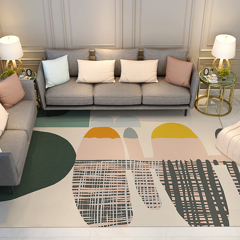 Contemporary Living Room Rug Multicolored Plaid Pattern Indoor Rug Polyster Anti-Slip Backing Stain-Resistant Area Carpet