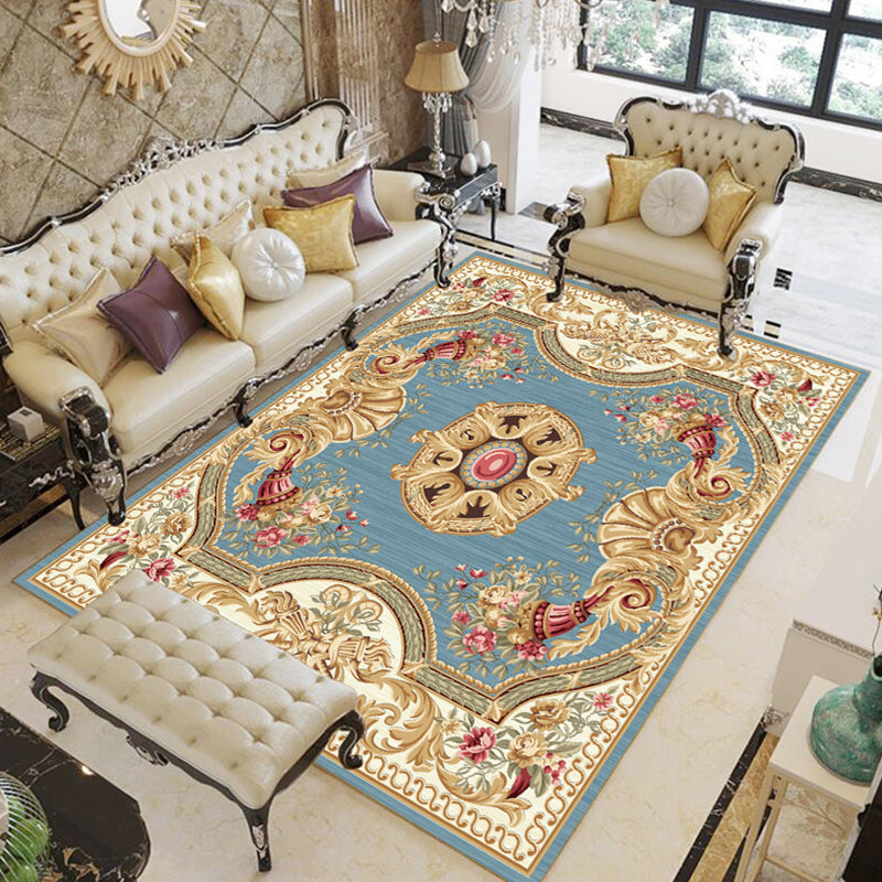 Multicolor Modern Rug Polyster Floral Printed Area Carpet Anti-Slip Backing Stain-Resistant Indoor Rug for Parlor