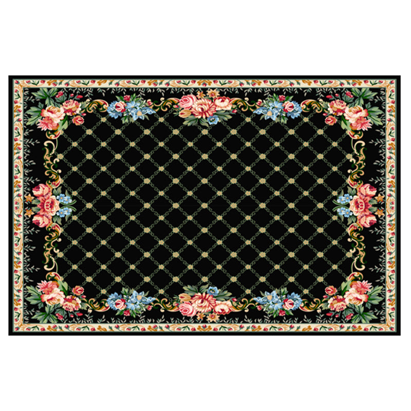 Multicolored Novelty Rug Cotton Blend Plaid Patterned Area Carpet Non-Slip Pet Friendly Indoor Rug for Living Room