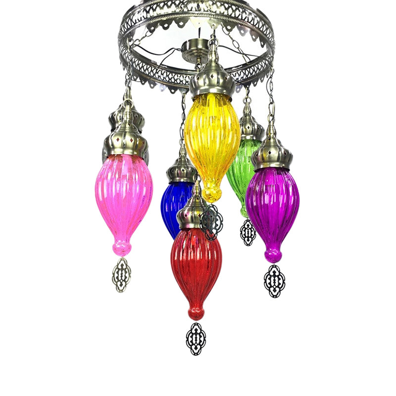 7 Bulbs Urn Ceiling Chandelier Tradition Colorful Glass Suspended Lighting Fixture in Bronze