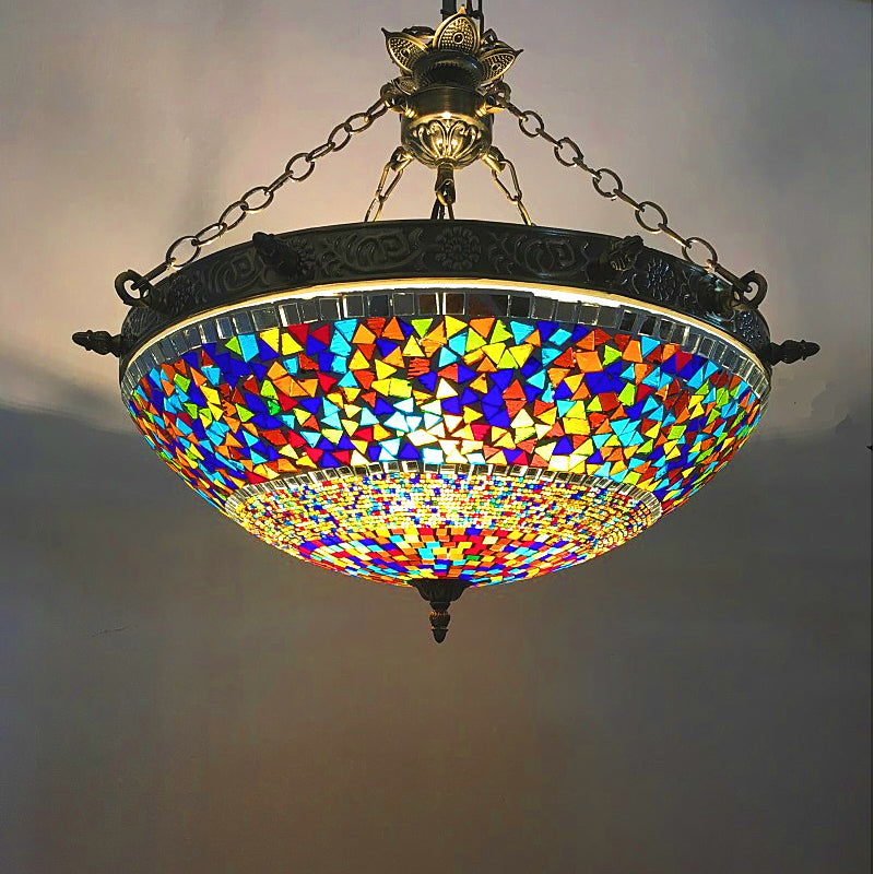 Spherical Amber Cyclone Glass Hanging Chandelier Retro 7 Heads Ceiling Pendant Light