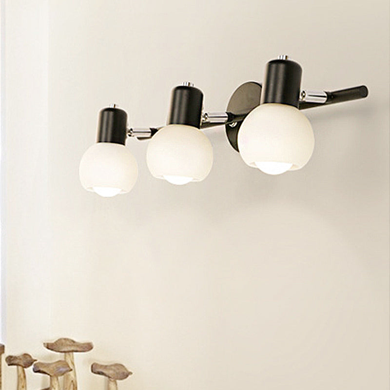 Globe Frosted Glass Vanity Lighting Traditional Style 2/3 Lights Bathroom Wall Mounted Lamp  in Black
