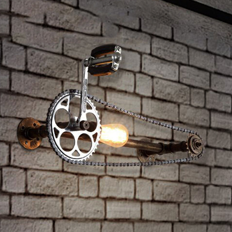 Industrial Bare Bulb Wall Sconce with Bicycle Design 1 Light Metal Wall Mount Light in Bronze for Farmhouse