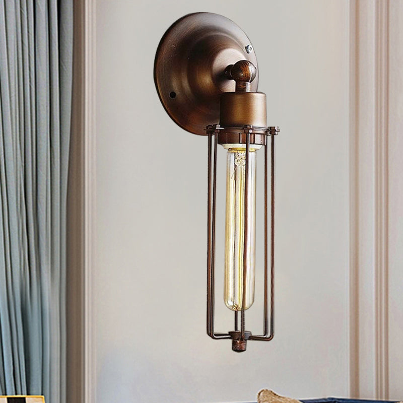 1/2/4-Light Cage Wall Sconce Lighting with Tube Shape Industrial Bronze Wrought Iron Wall Lamp for Dining Table