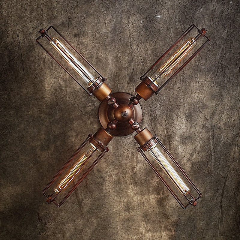 1/2/4-Light Cage Wall Sconce Lighting with Tube Shape Industrial Bronze Wrought Iron Wall Lamp for Dining Table